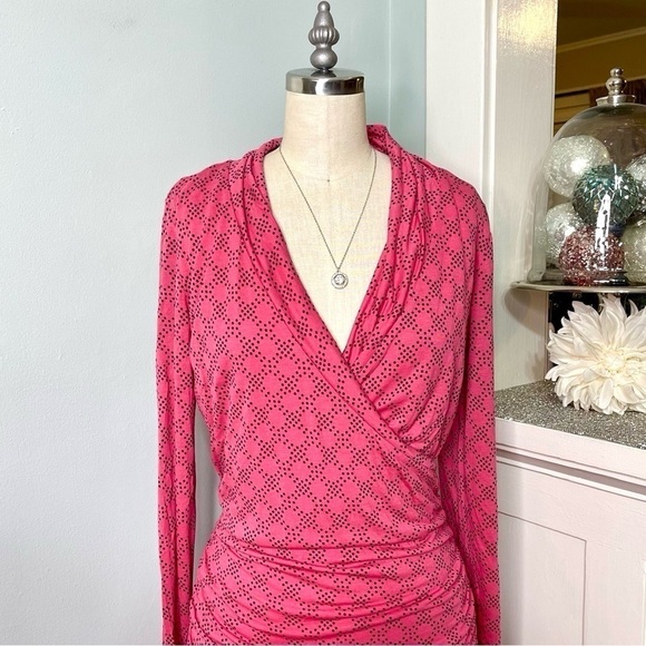 Boden Pink V Neck Ruched Wrap Dress Midi Length Wool Blend Size US 6 Long - Picture 4 of 11